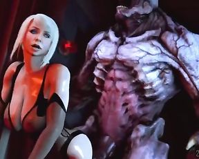 Скелет с хуем коня трахает блондинку, порно мультик 3д